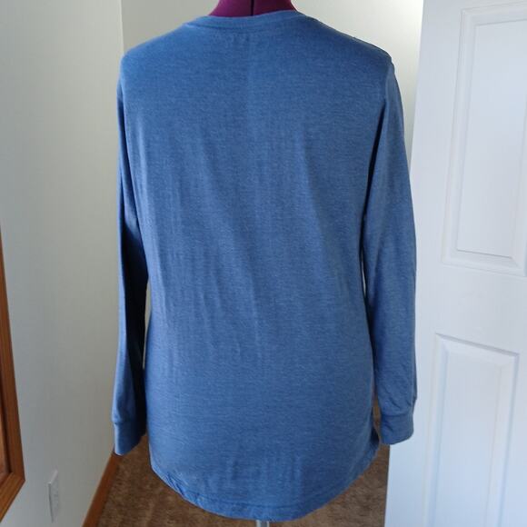 Michael Morgan Blue Henley T-Shirt Medium long sleeve tee cotton blend grey trim - Picture 4 of 14